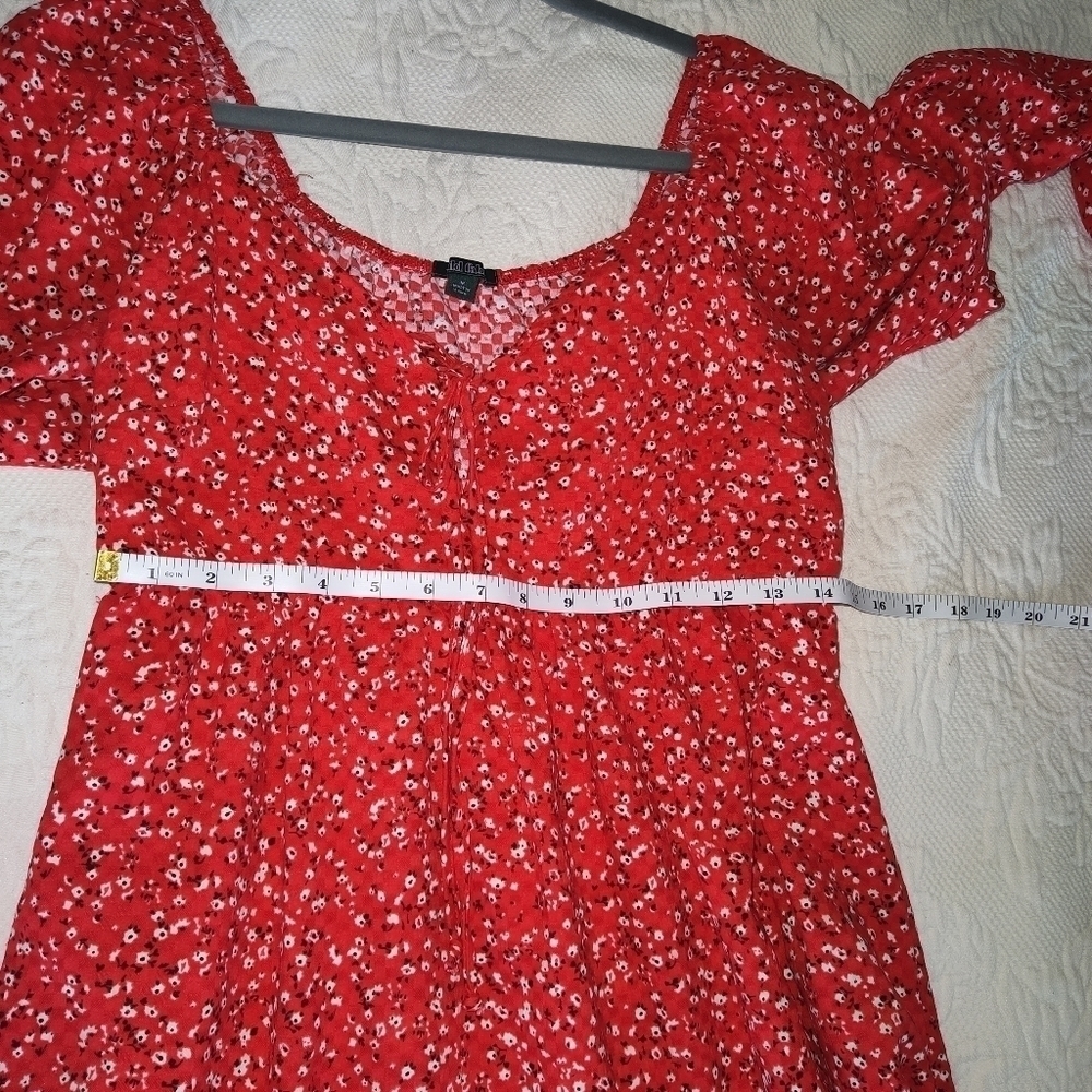 Wild Fable Red Floral Long Sleeves Tie-Front Muse Dress size M - Picture 7 of 8